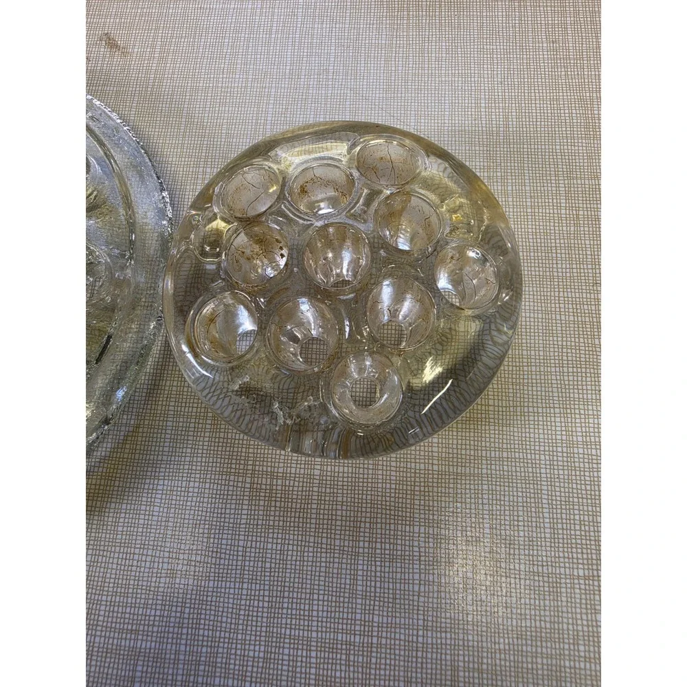 Vintage Clear Glass Flower Frog Set 2 Round Multi Hole Floral Arranger Inserts